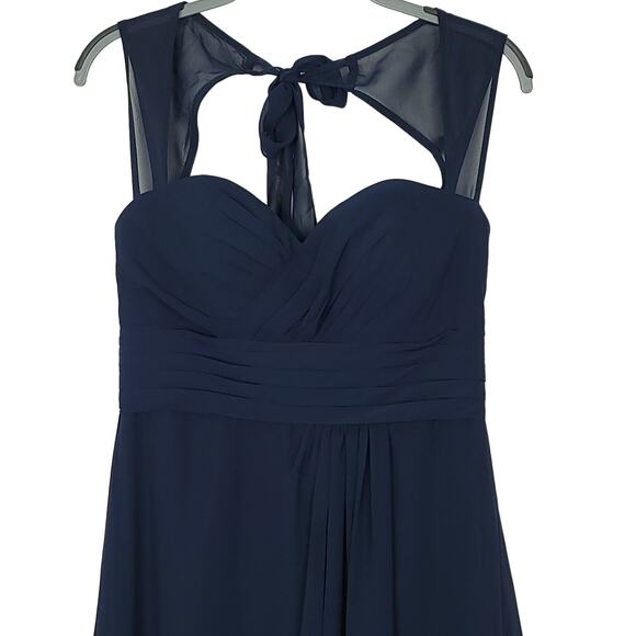 Bill Levkoff Pleated Sweetheart Halter Chiffon Bridesmaid Navy Dress, Size 10 - Picture 9 of 11